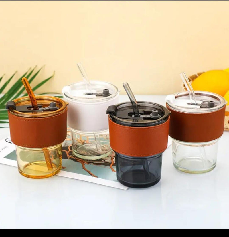 Portable Bamboo Shaped Glass Water Cup, Beautiful Straw Cup with Lid Random Colours