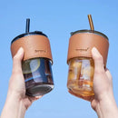 Portable Bamboo Shaped Glass Water Cup, Beautiful Straw Cup with Lid Random Colours