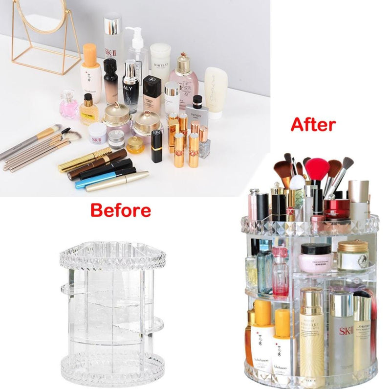 "360° Rotating Makeup Organizer – Clear Acrylic Storage Rack" 💄✨