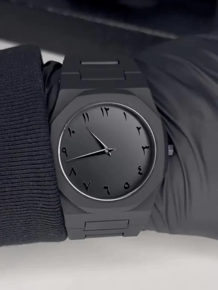 Arabic Aura Watch – Men’s Black Quartz Timepiece with Arabic Numerals