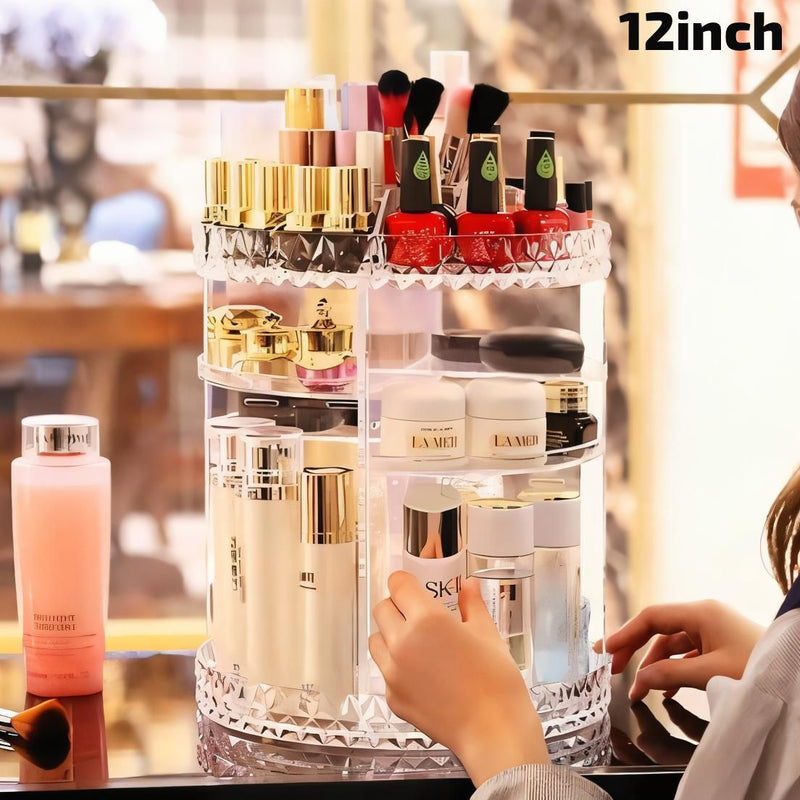 "360° Rotating Makeup Organizer – Clear Acrylic Storage Rack" 💄✨